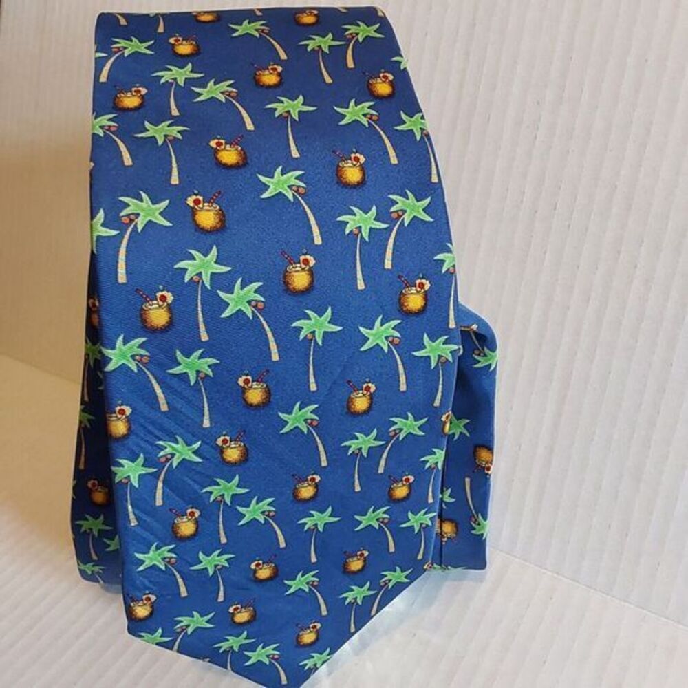 Alynn Mens Necktie 100% Silk USA‎ Blue Multicolor Party Paradise Tie